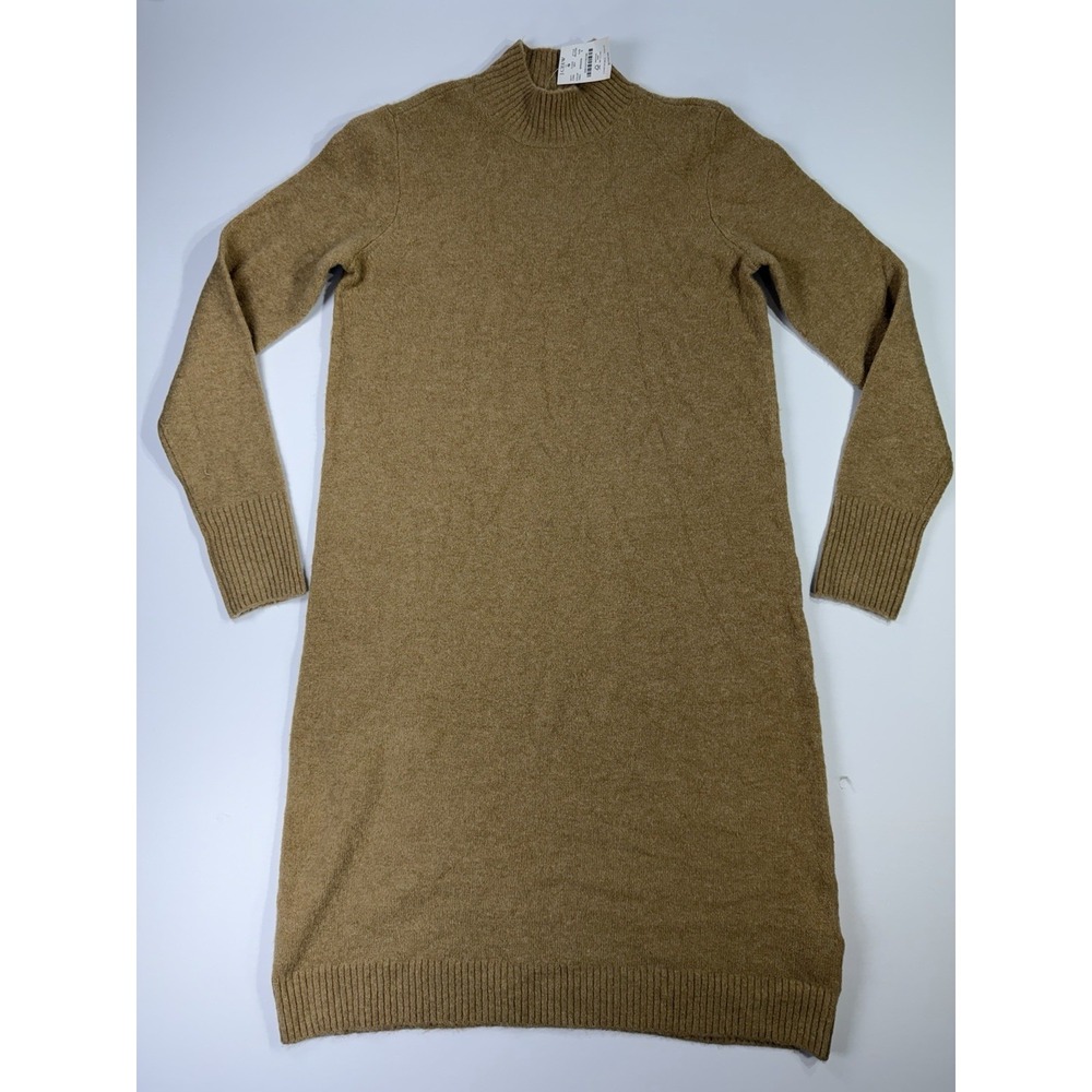 J.Crew Extra-Soft Knit Sweater Dress Small Tan Brown Turtleneck Midi